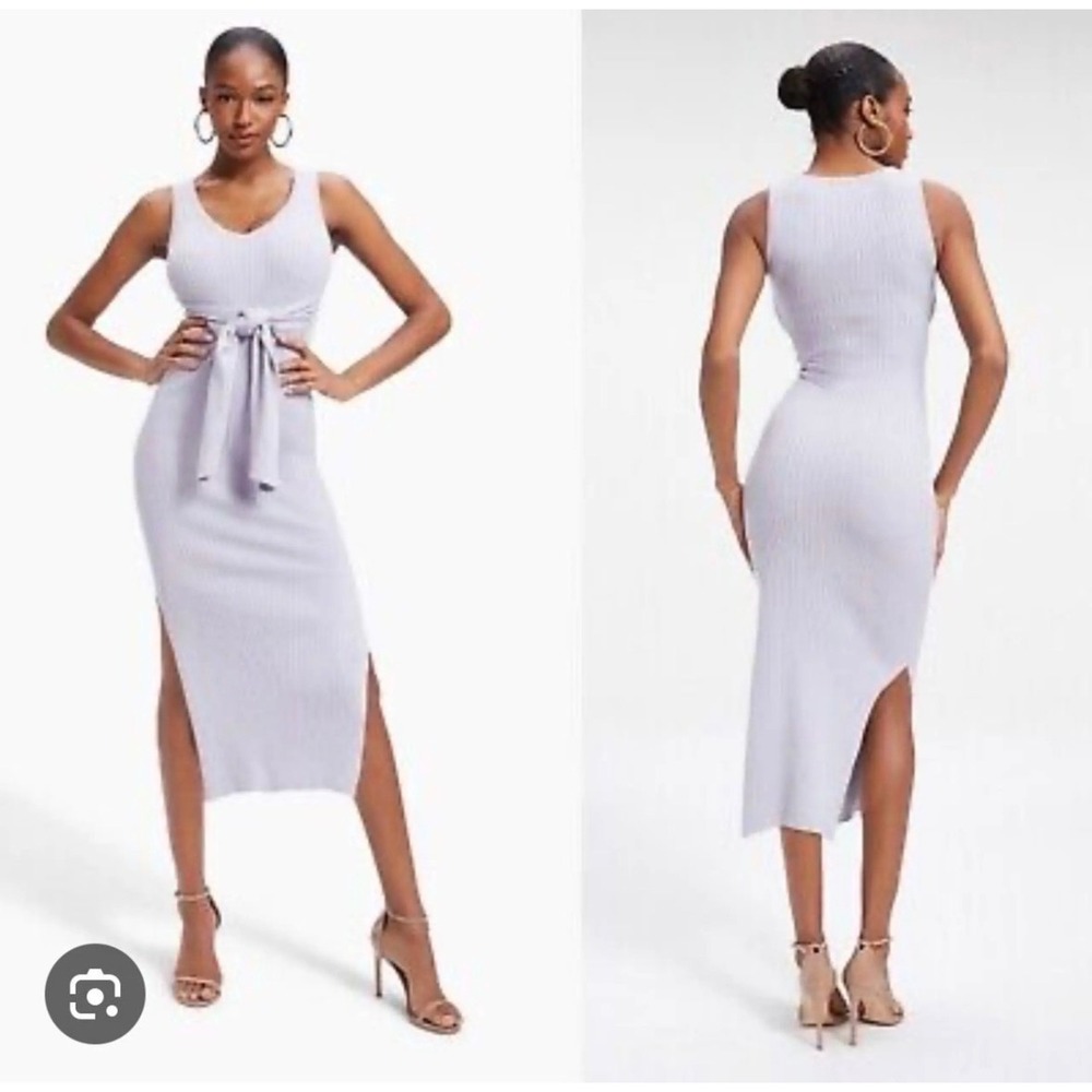 Good American Ribbed Knit Tie Front Midi Dress Lavender Purple V-Neck Size 2 M/L